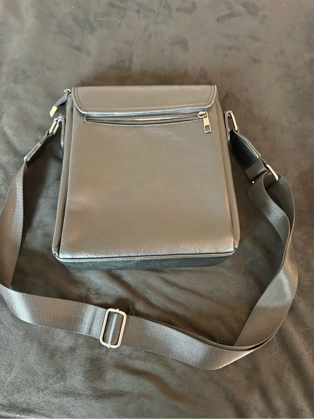 Black Crossbody Shoulder Bag - Minimal Leather Design